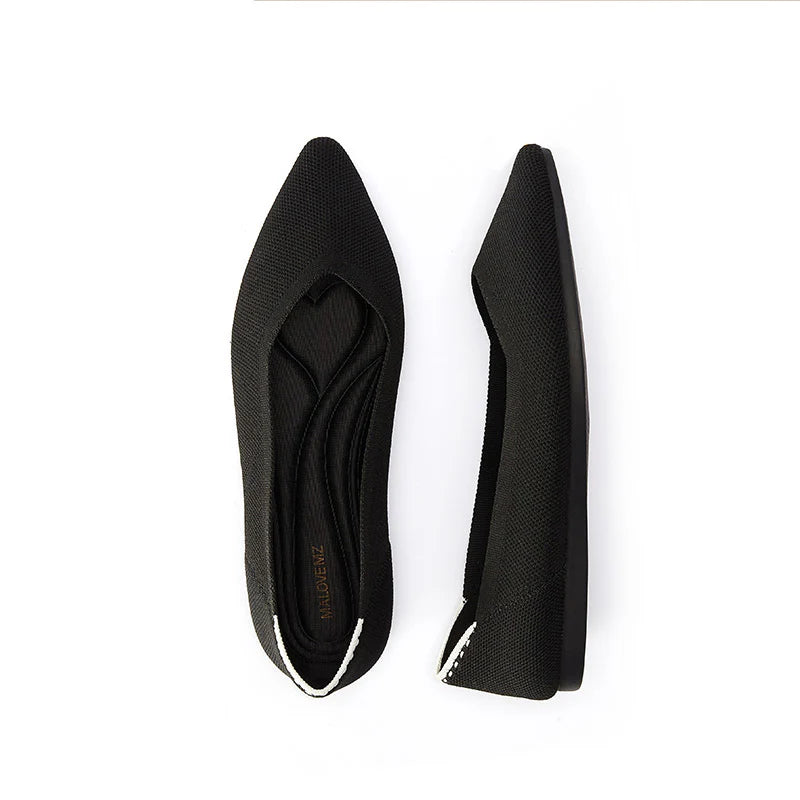 Comfortable Woven Pointed Toe Work Flats - Black