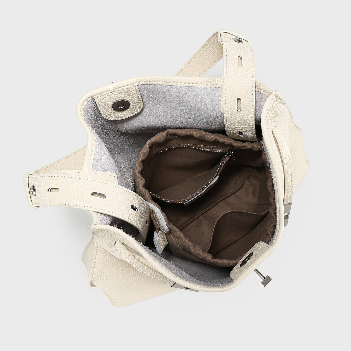 Pebbled Leather Slouchy Hobo Tote - Ivory