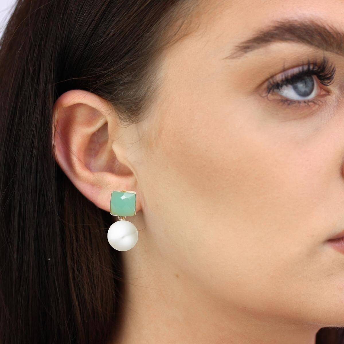 Liv Oliver 18K Gold Chalcedony & Pearl Drop Earrings