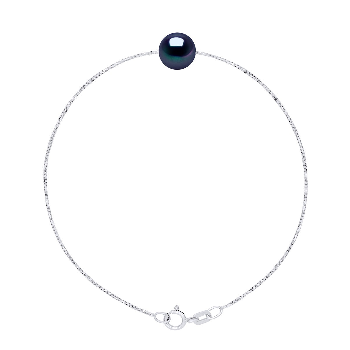 Bracelet Real Cultured Freshwater Pearl Round 8-9 mm - Black - Length Chain 18 cm