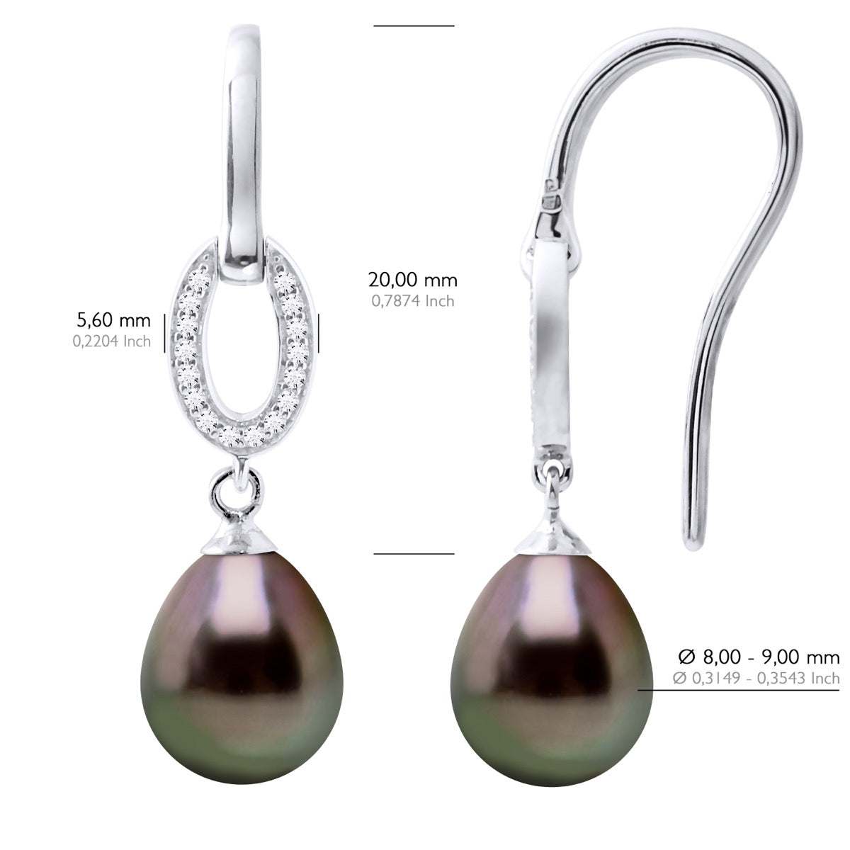 Earrings Real Cultured Tahiti Pearls Pear 8-9 mm - Longueur 42 cm