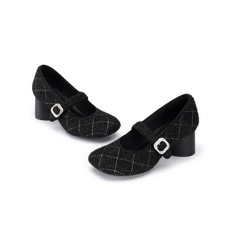 French Vintage Mary Jane Block Heels - Black