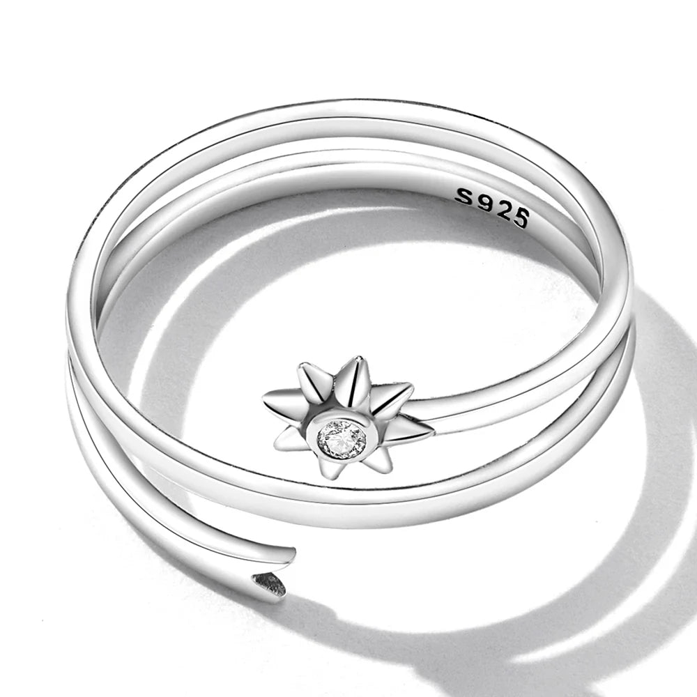 Adjustable Solid 925 Sterling Silver Spinny Bloom Ring