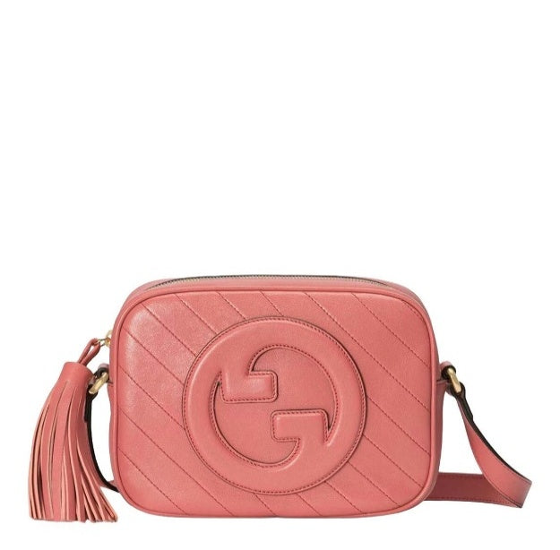 Gucci Blondie Embossed Logo Leather Shoulder Bag - Pink