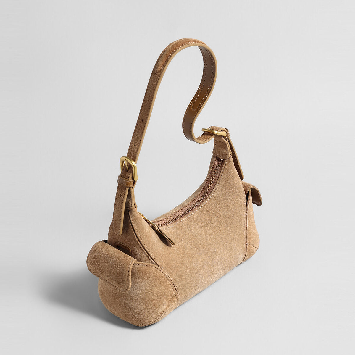 Suede Leather Retro Underarm Bag - Apricot