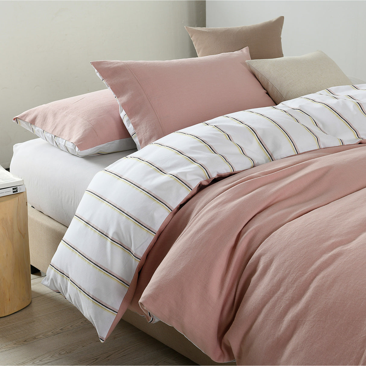Royal Comfort Hemp Braid Quilt Cover Set - King - Dusk Pink Stripe