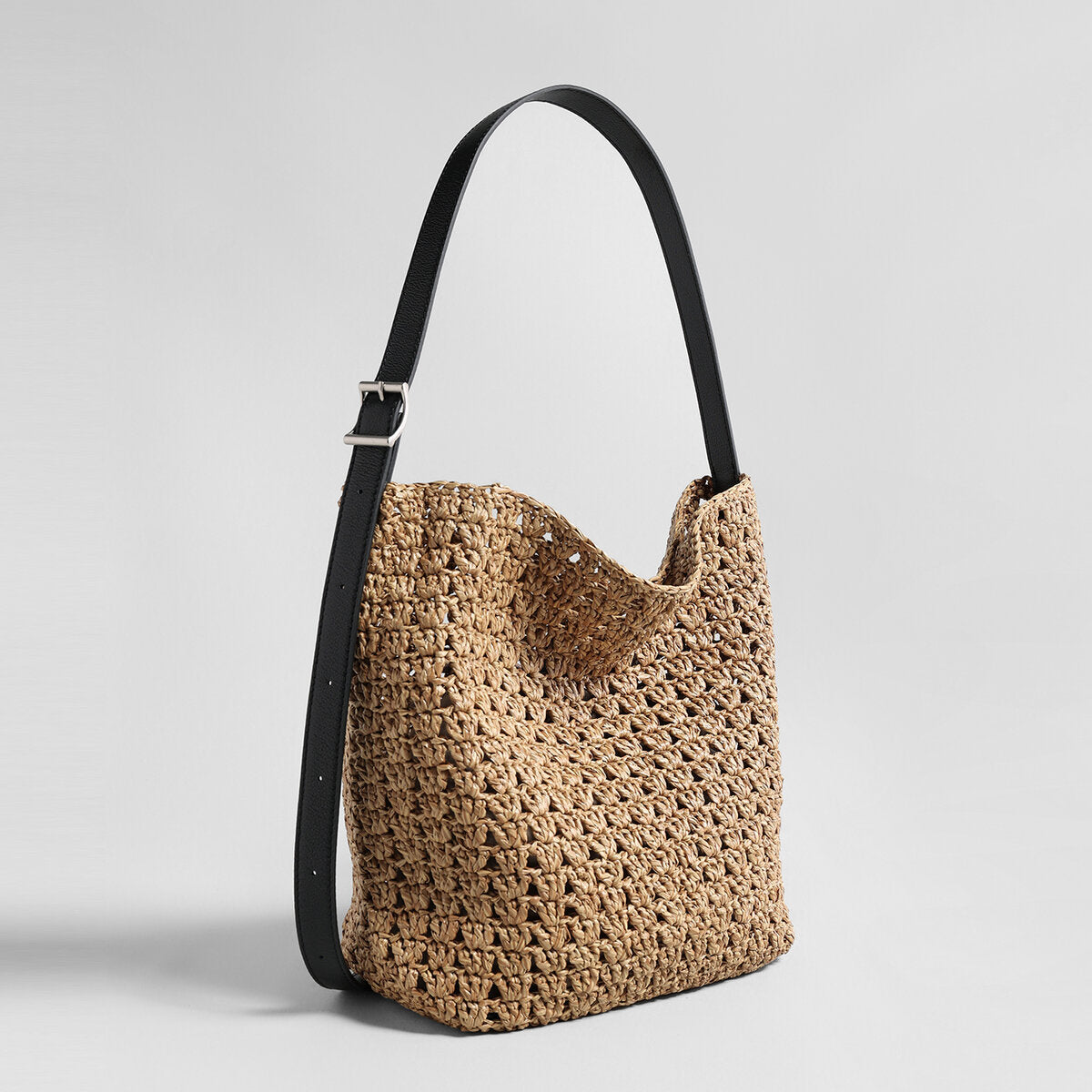 Hand-Woven Raffia Bucket Bag - Khaki