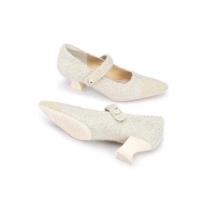 Vintage Pearl Strap Mary Jane Heels - Ivory