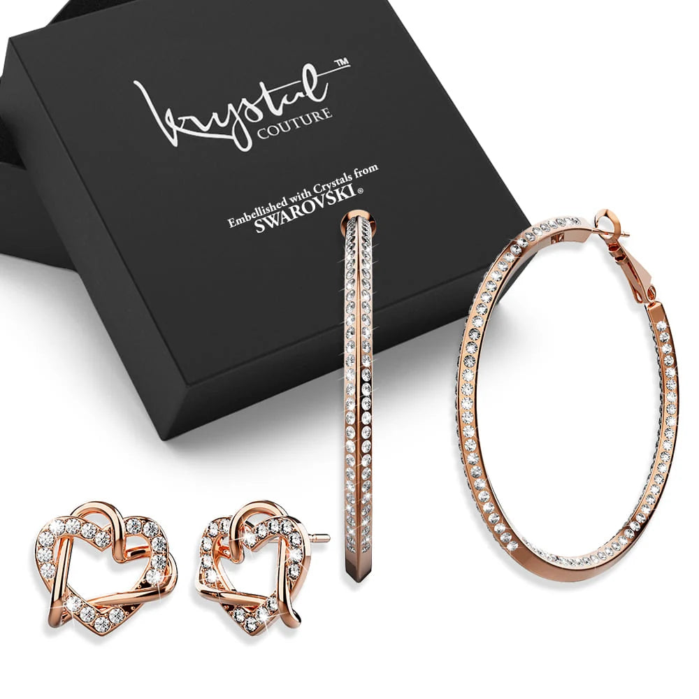 Boxed Endless Crystals 2 Pc Earrings Set Embellished with SWAROVSKI® Crystals In Rose Gold