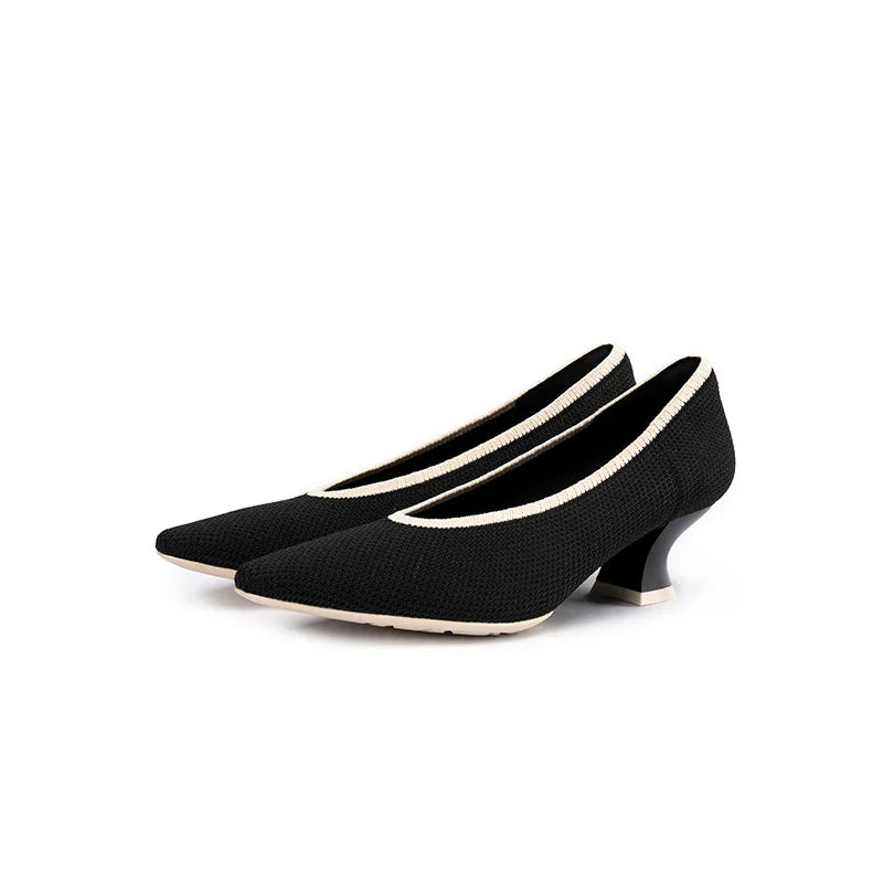 Modish Slip-On Block Heel Pumps - Black