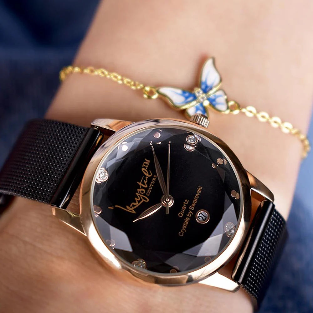 Krystal Couture Krystalline Sleek Gold on Black Watch Embellished with SWAROVSKI® Crystals