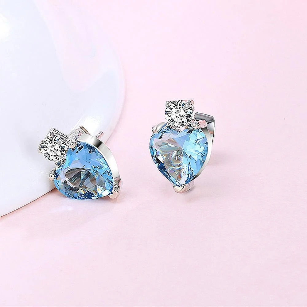 Bullion Gold My Amore Blue Love Heart White Gold Layered Stud Earrings