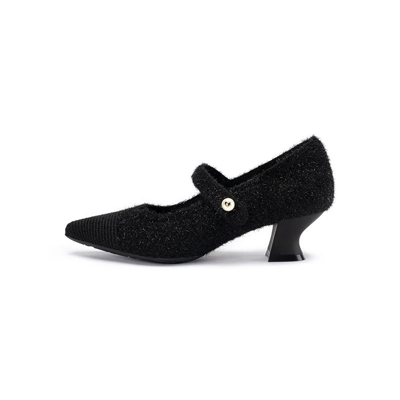 Vintage Pearl Strap Mary Jane Heels - Black