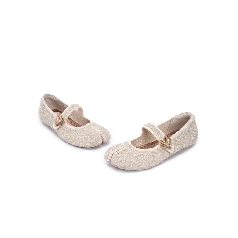 Oriental Split Toe Mary Jane Flats - Ivory