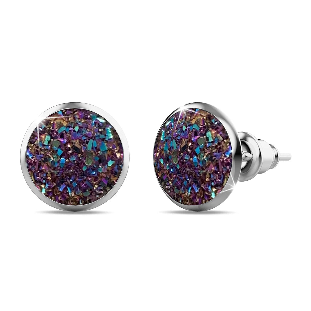 Bullion Gold Amalgam White Gold Layered Champagne Stone Stud Earrings 15mm