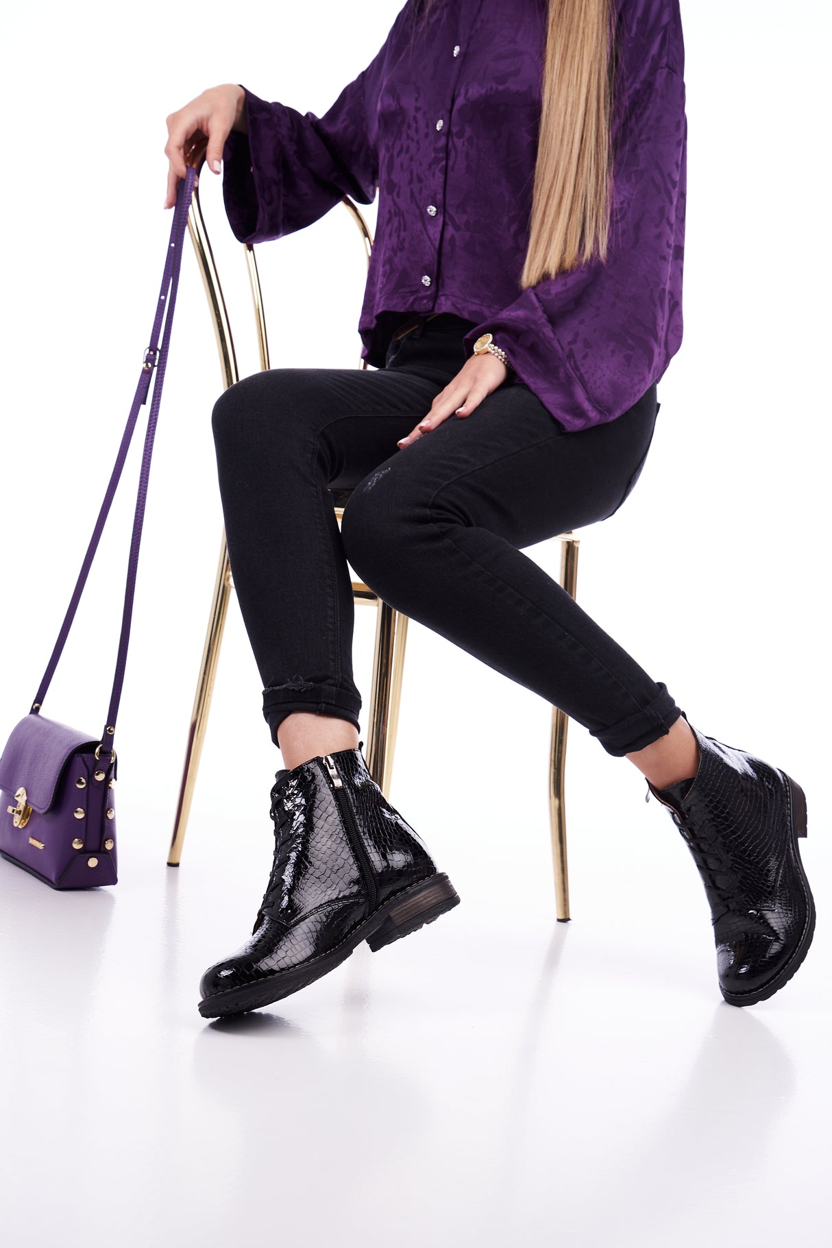 Bosccolo Womens Ankle Boots - Black Croco