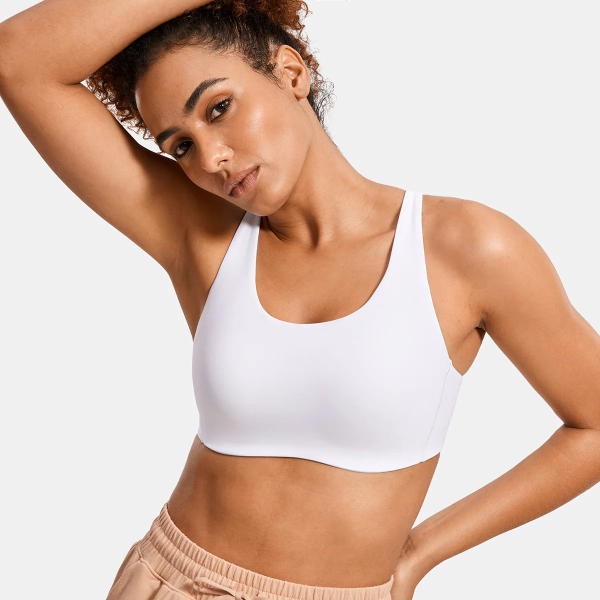 Power On Molded Cup Strappy Racerback Wireless Bra - White