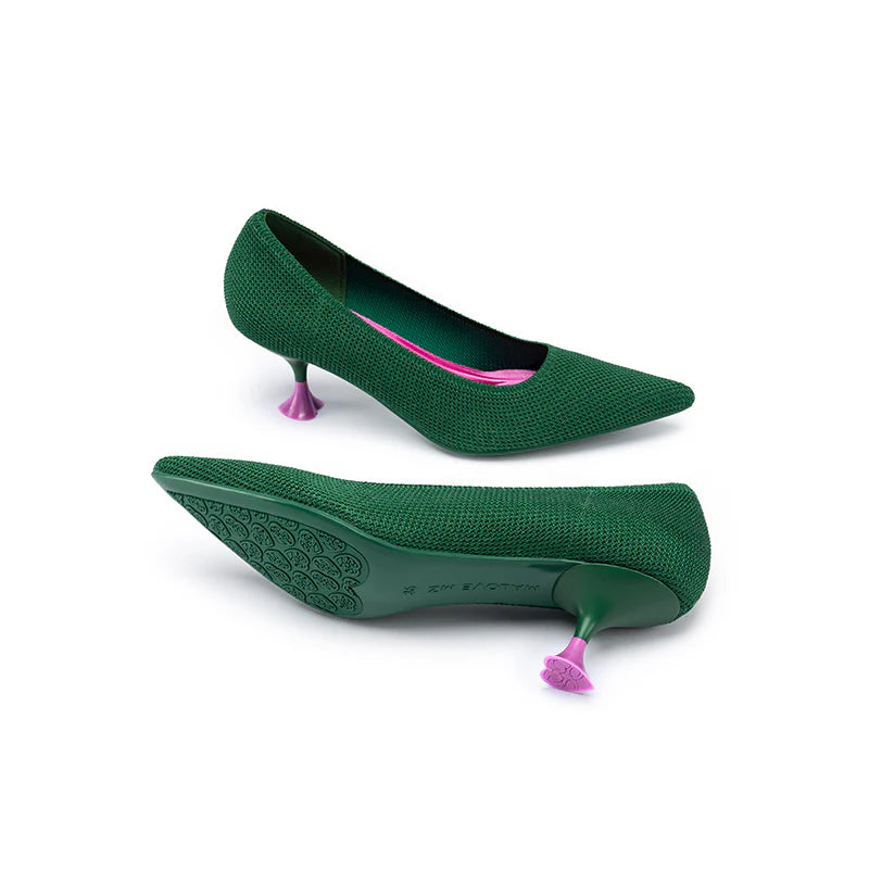 Classy Madam Pointed Toe Kitten Heels - Green