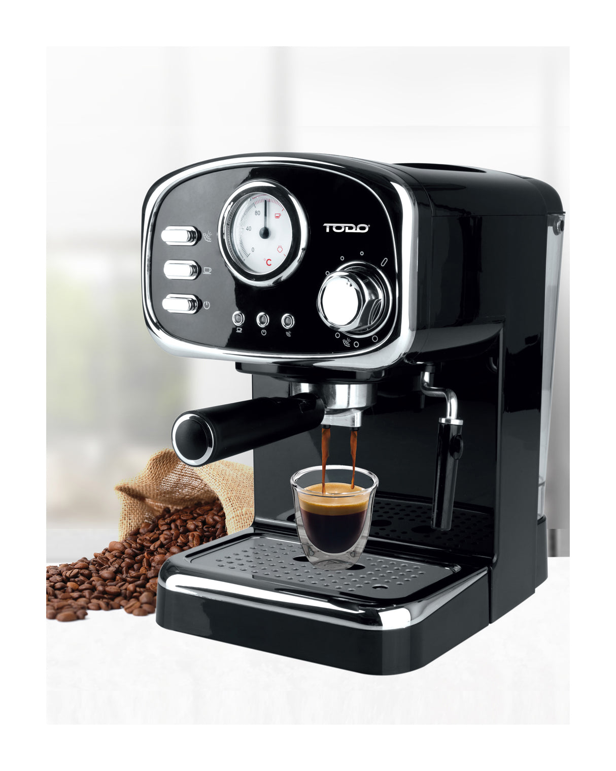 TODO Espresso Coffee Machine Maker Automatic 15 Bar Pump 1.25L - Black