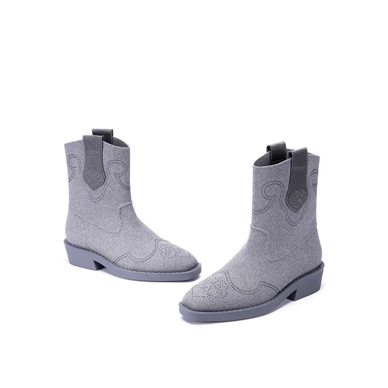 Knit Cowboy Boots - Grey