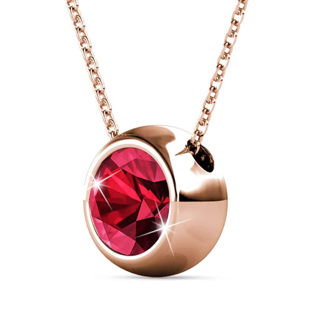 Krystal Couture Opulence Pendant Necklace Embellished with Ruby SWAROVSKI Crystals in Rose Gold