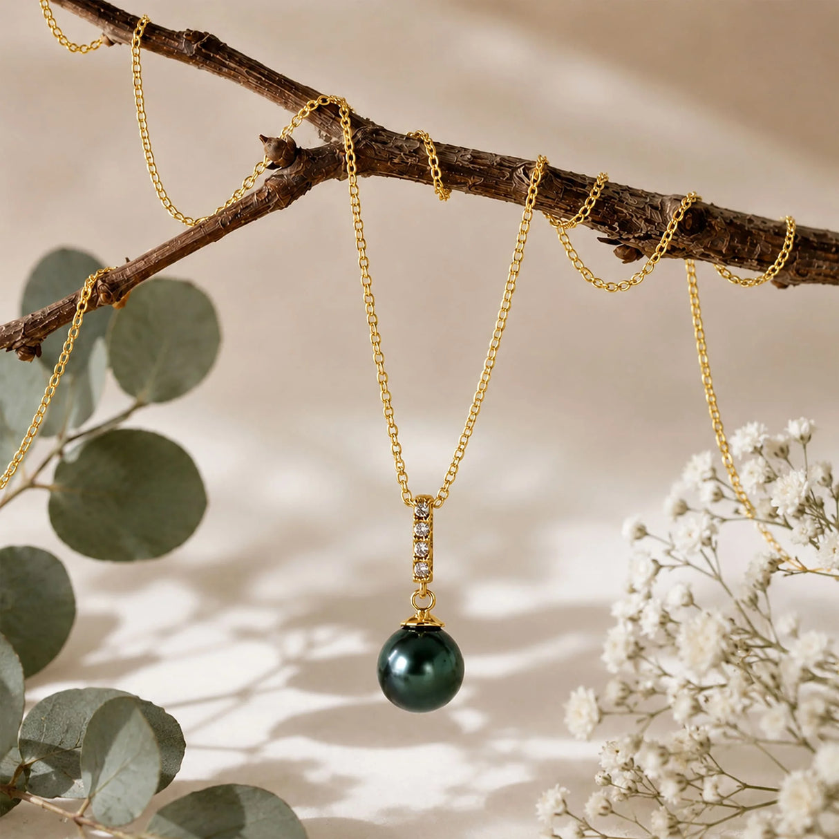 Krystal Couture Lustrous Pendant Necklace Embellished with Swarovski Crystal Iridescent Tahitian Look Pearls