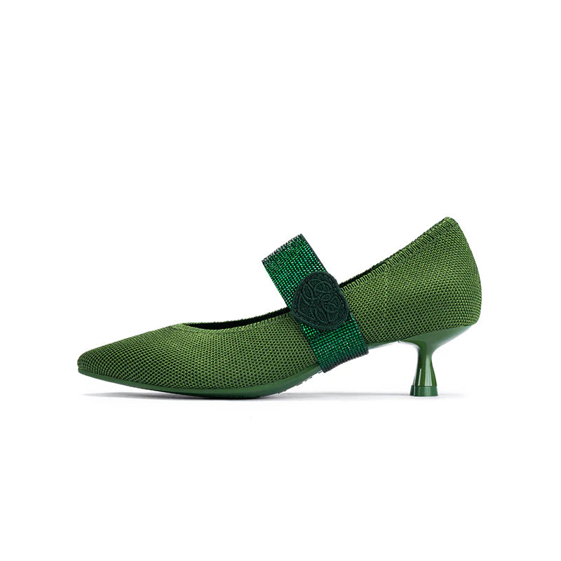 Belle Detachable Strap Mary Jane Heels - Green