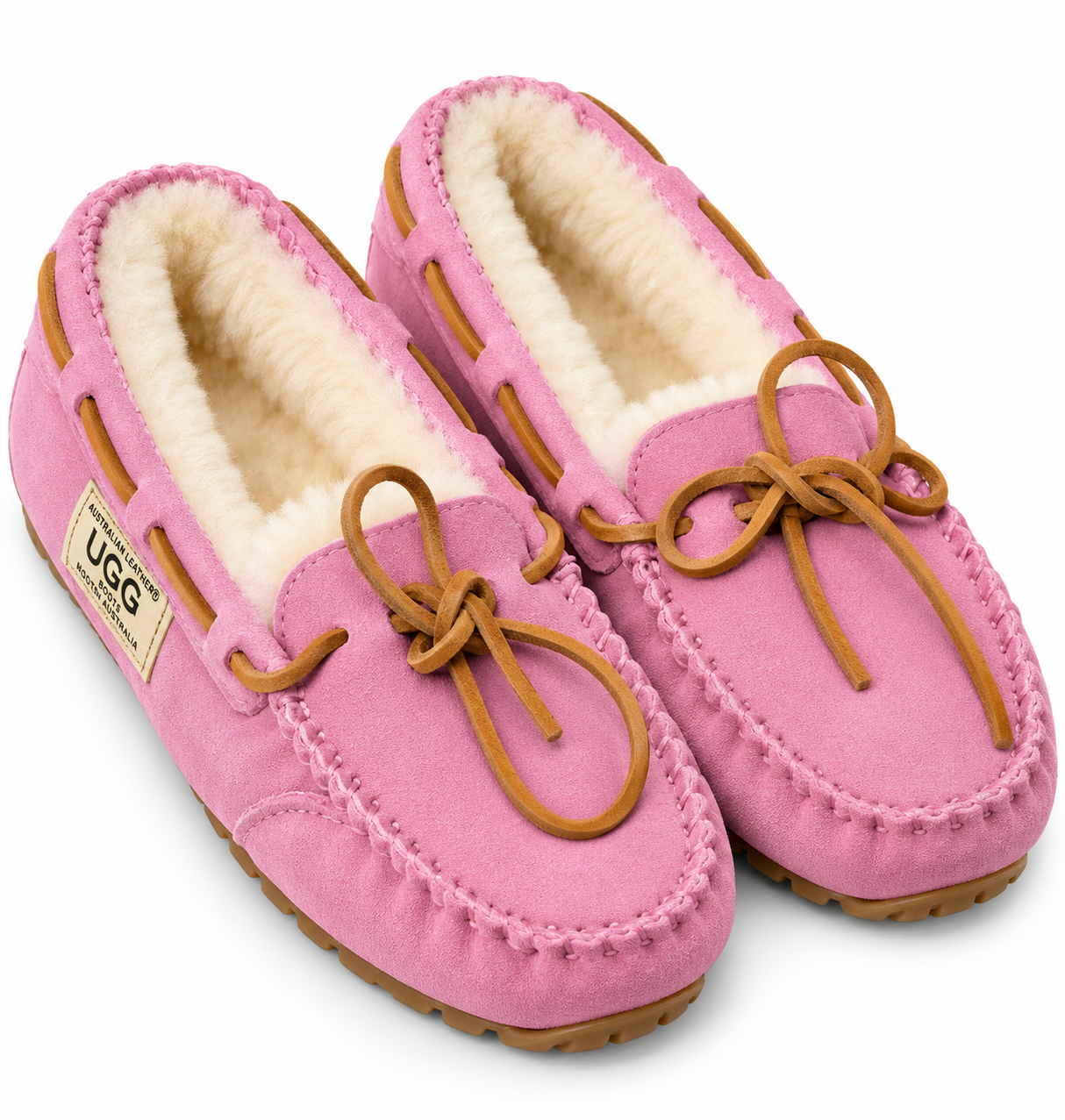 Australian Leather Ugg Moccasin Slippers - Pink - AU5