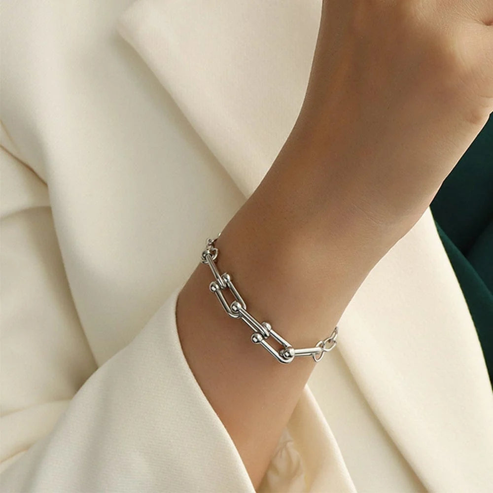 Bullion Gold Lovelock U Link Chain Bracelet White Gold - 6mm