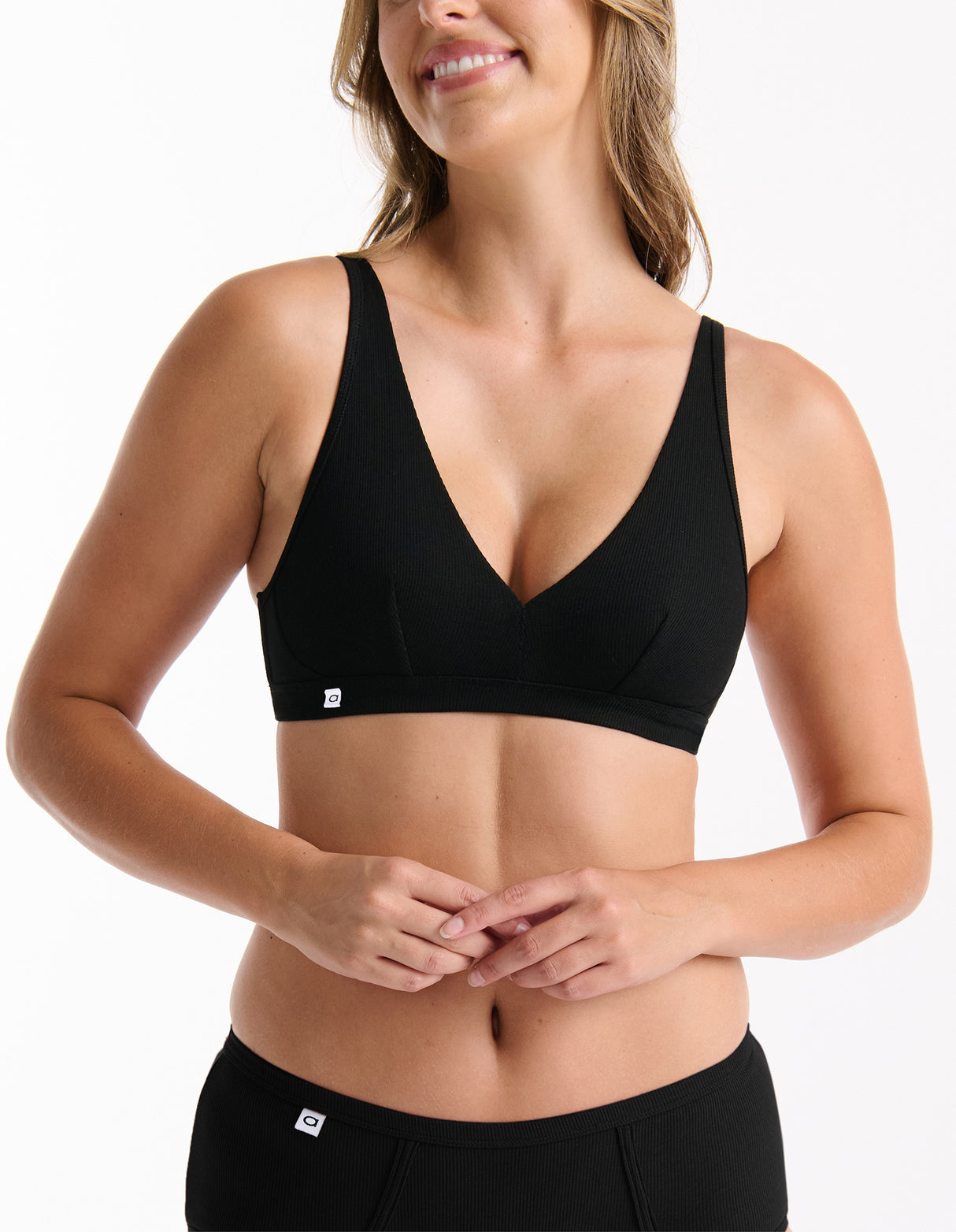 Ambra Refined Rib Plunge Bra - Black