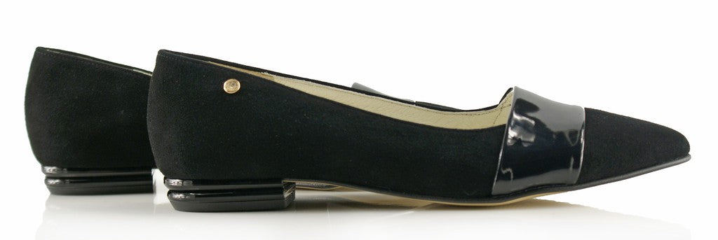 Bosccolo Womens Ballerina Pas - Black Suede/Lacquered