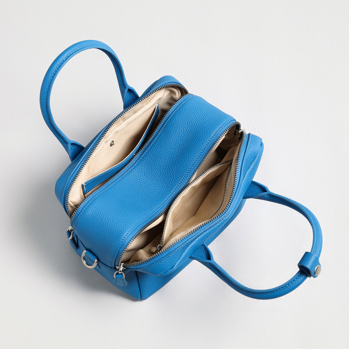 Pebbled Leather Bowling Bag - Blue