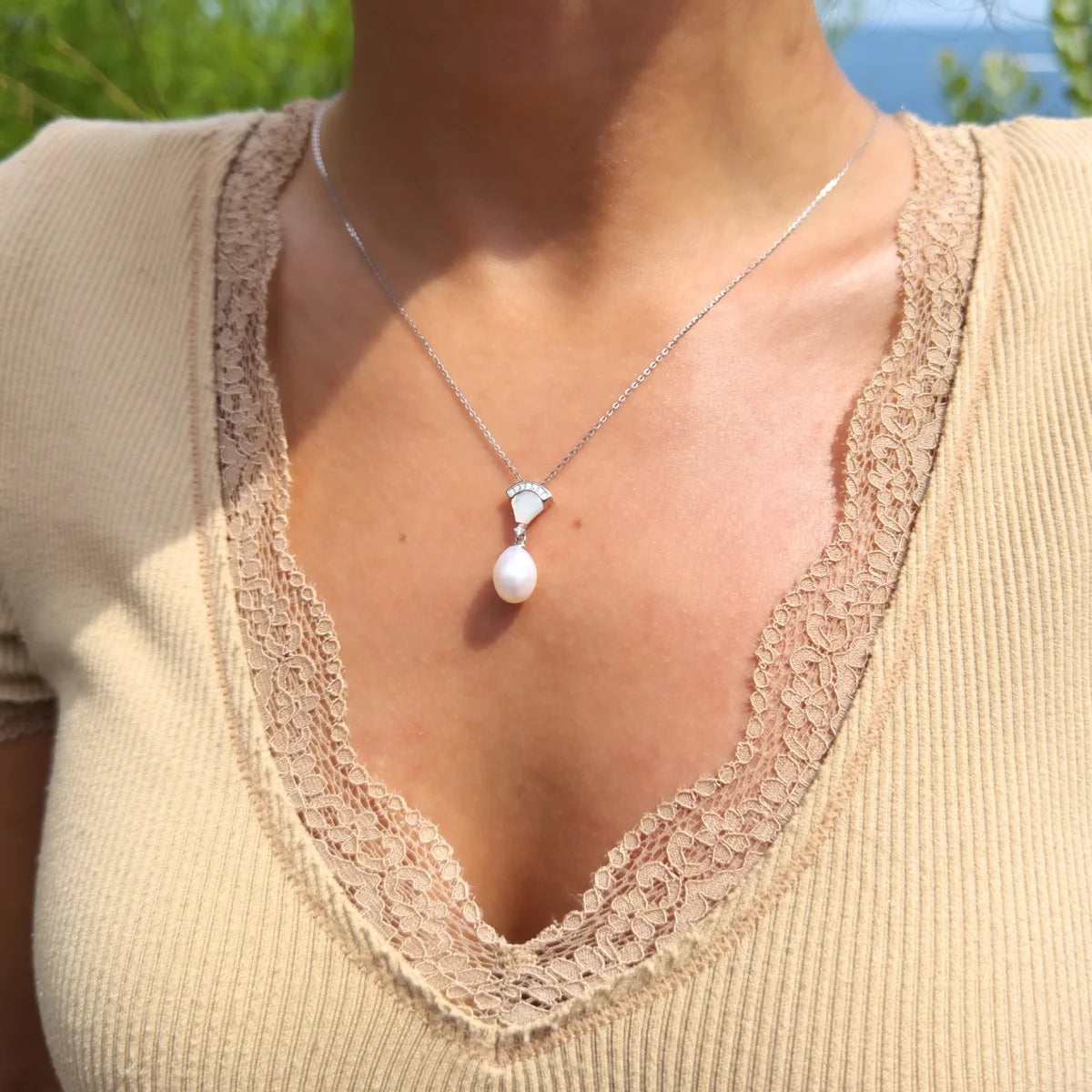 Pendant Freshwater Pearl & Cubic Zirconia White