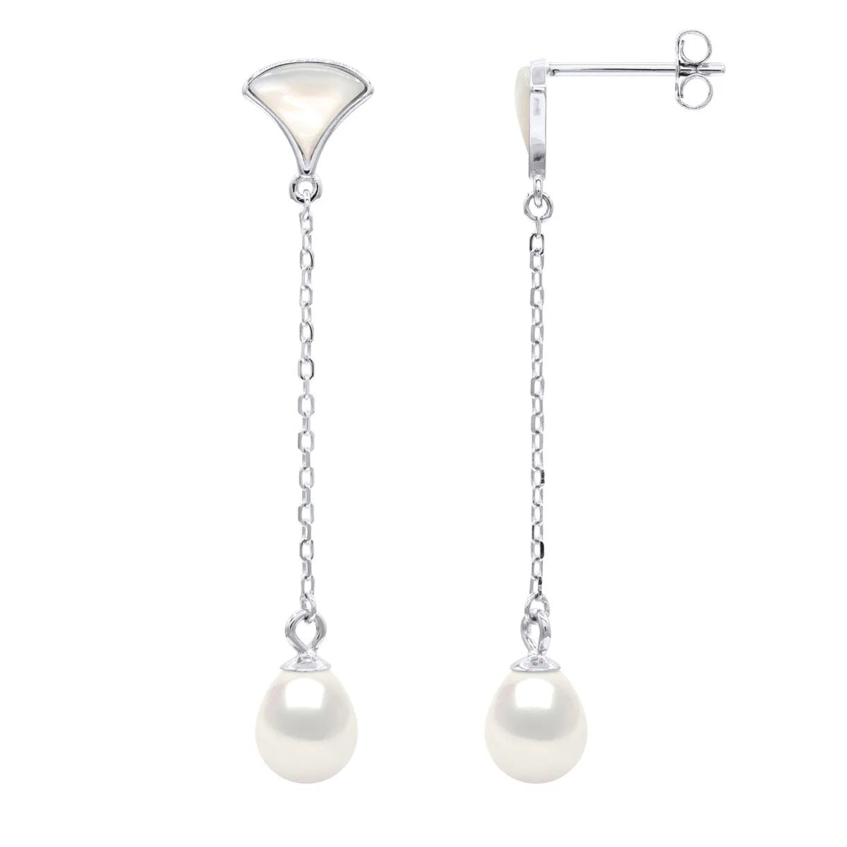 Drop Drop Earrings Freshwater Pearl White 6-7mm Curb Chain