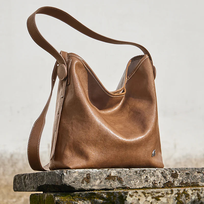 Nalandu Vintage Leather Slouchy Tote Bag - Brown