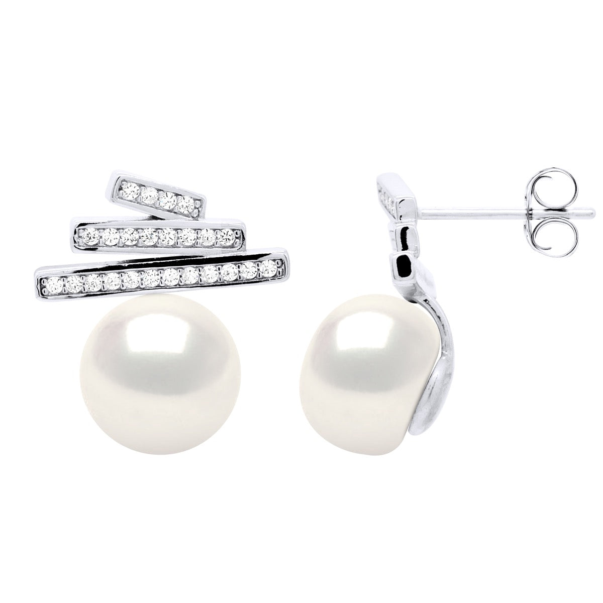 Earrings Strips Mounted with Cubic Zirconia - Natural White - Longueur 18 cm