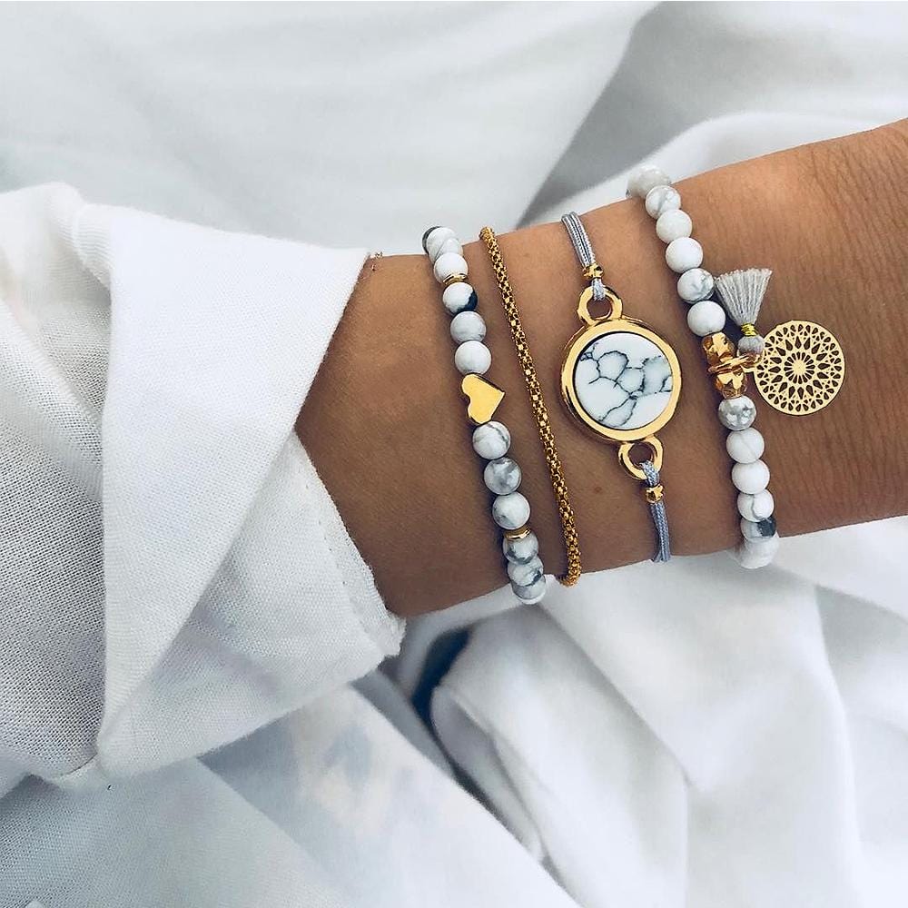 Bohemian 4-Piece Charm Bead Bracelet Set