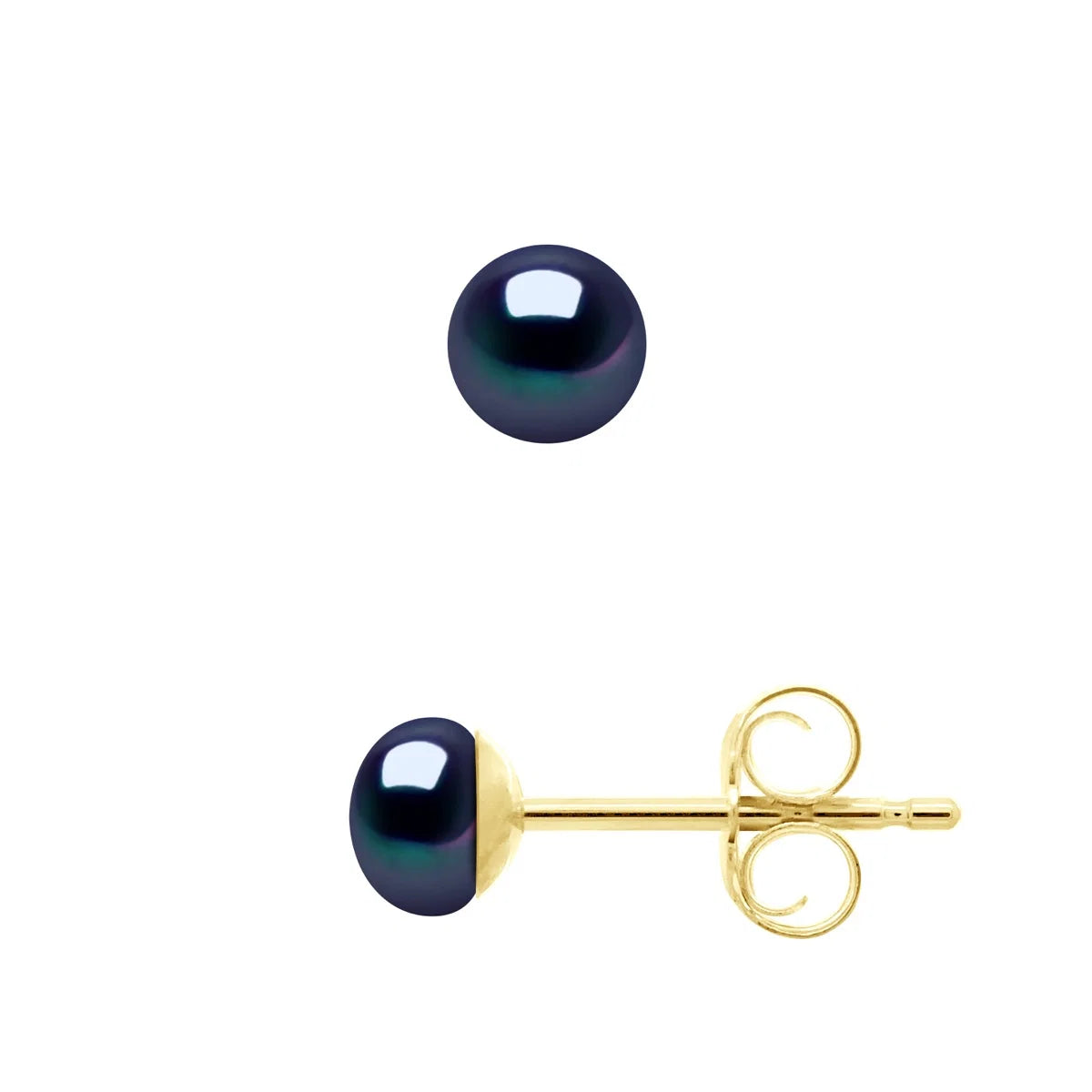 Earrings Button Freshwater Pearl Black Gold Vermeil 4-5mm