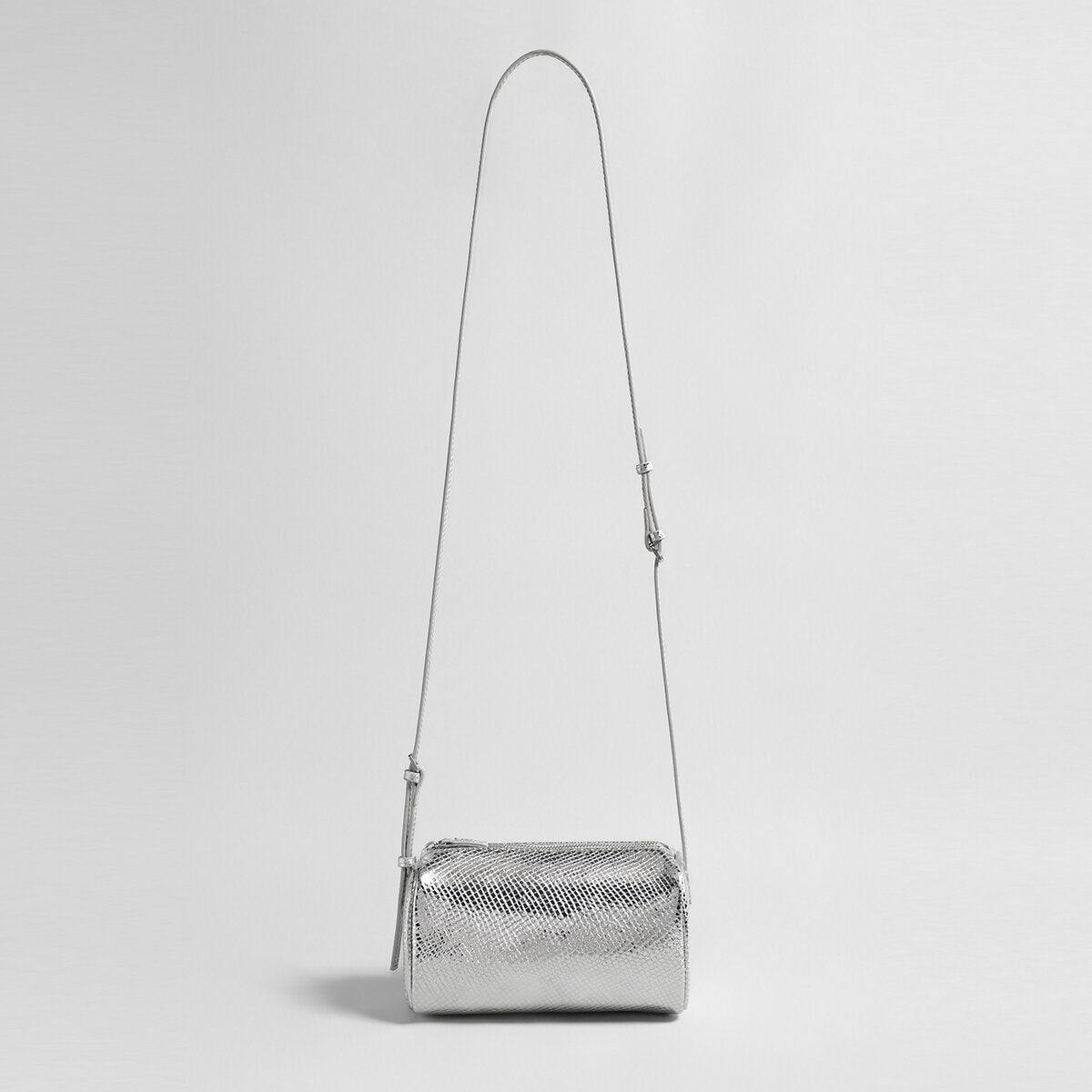 Patent Embossed Calfskin Cylinder Bag - Silver
