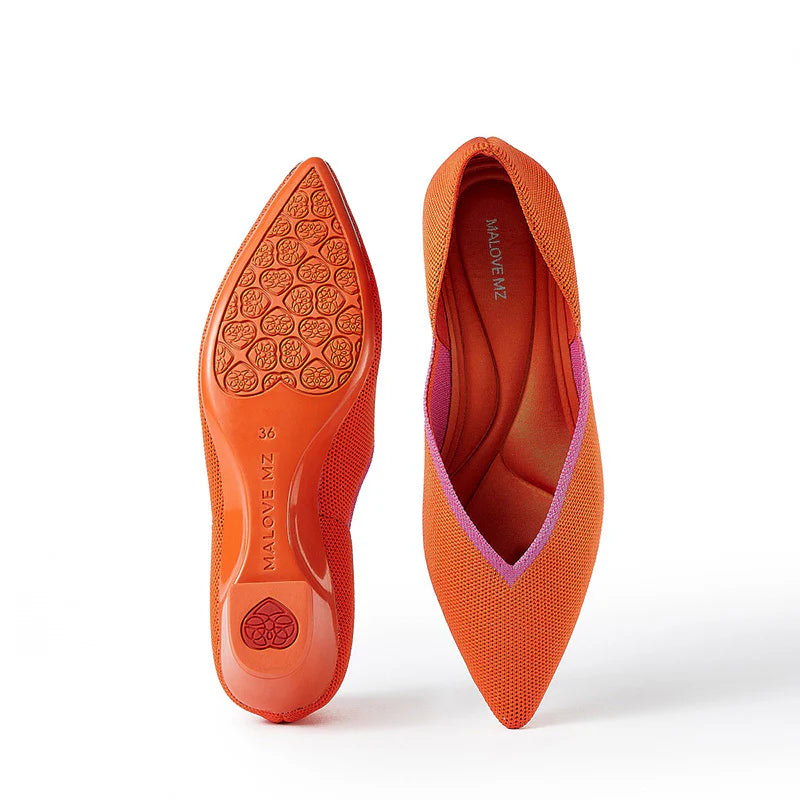 Minimalist Heart Heel Pointed Toe Knit Flats - Orange