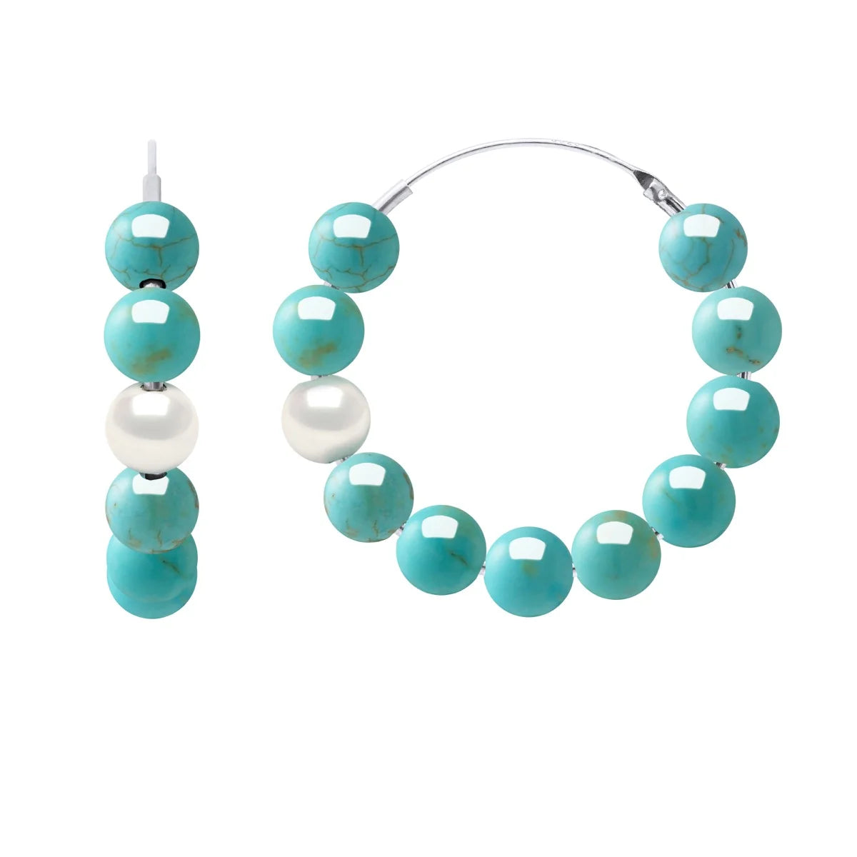 Earrings Freshwater Pearl & Turquoise White Sterling Silver
