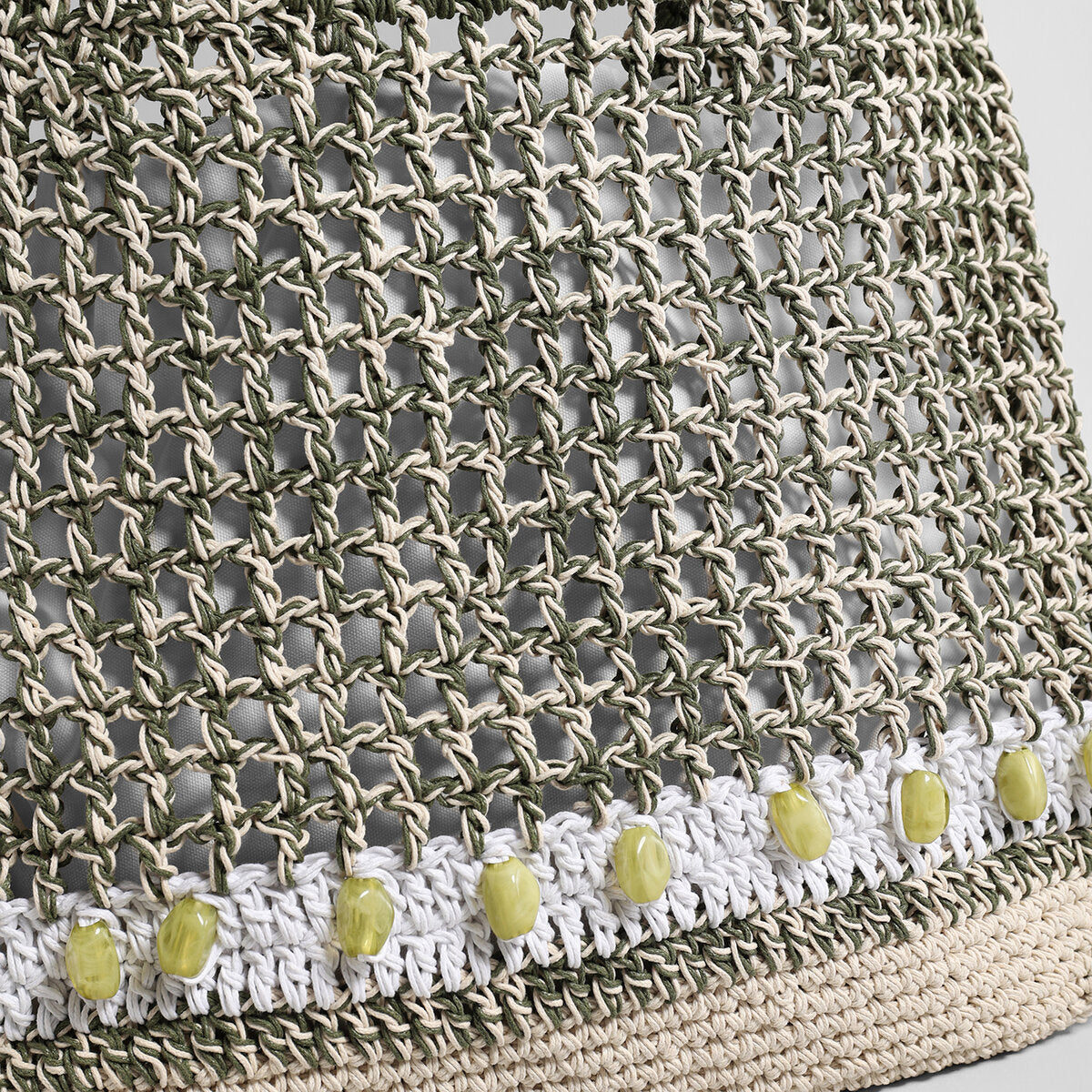 Hand-Crocheted Open-Weave Tote Bag - Olive