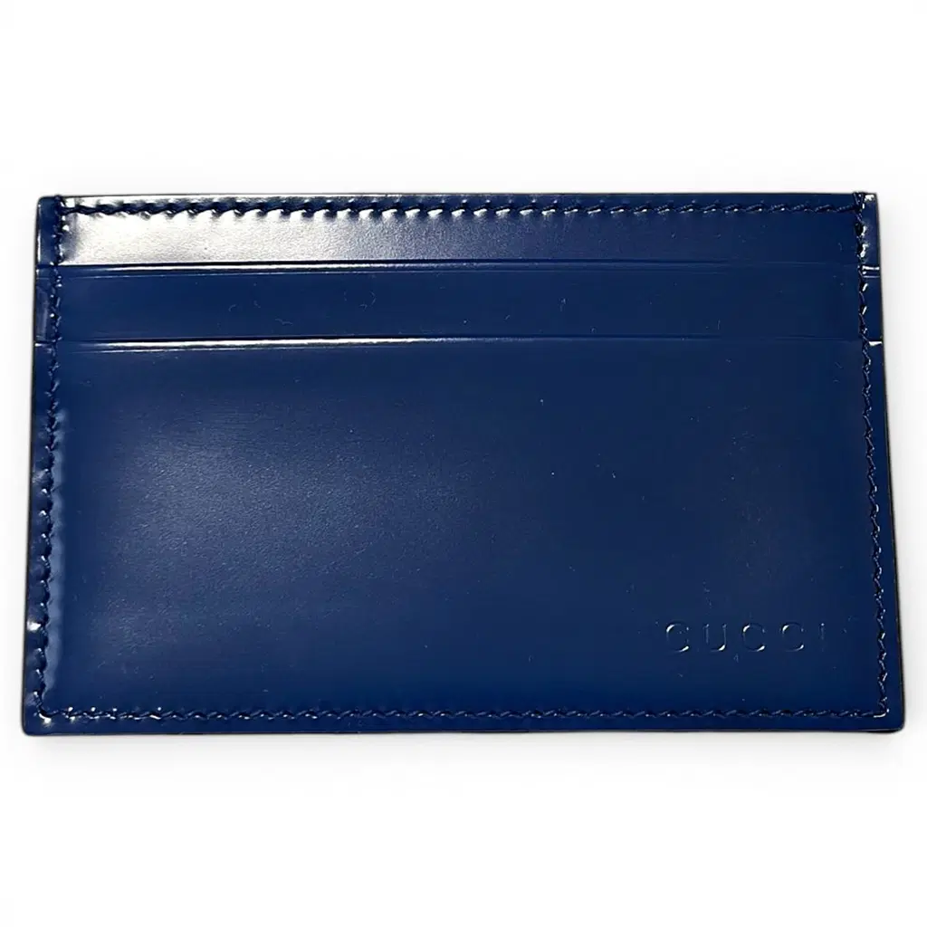 Gucci Logo Patent Leather Card Holder - Blue
