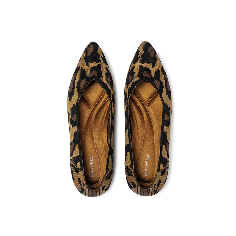Leopard Print Pointed Toe Work Shoes - Tan