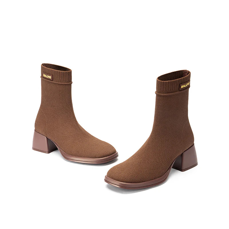 Stretch Knit Sock Boots - Coffee