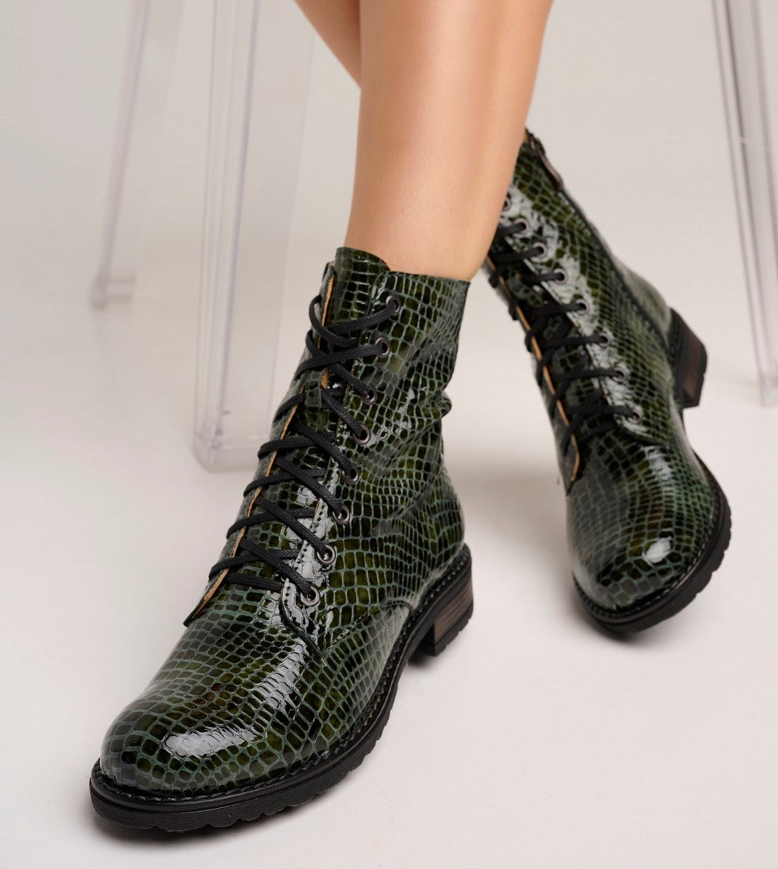 Bosccolo Womens Boots - Croco Green