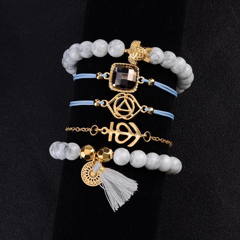 Bohemian 5-Piece Charm Bead Bracelet Set