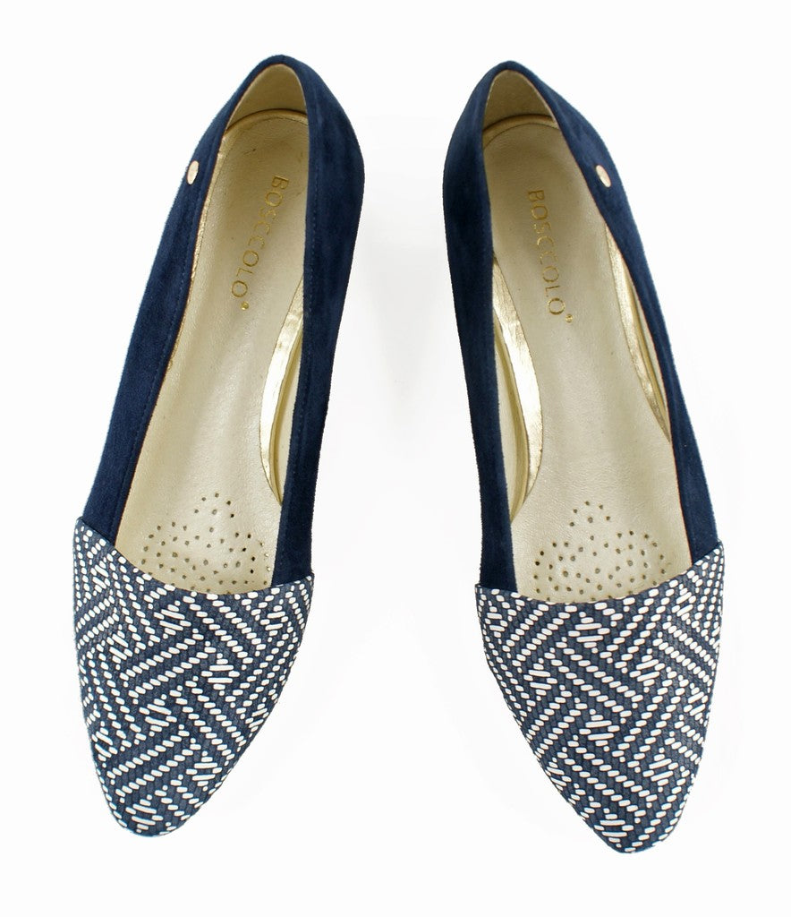 Bosccolo Womens Ballerina - Navy Blue Suede