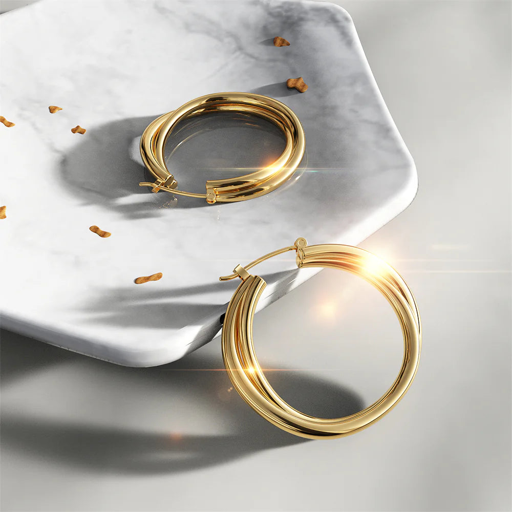 Bullion Gold Subtle Hoop Gold Layered Earrings