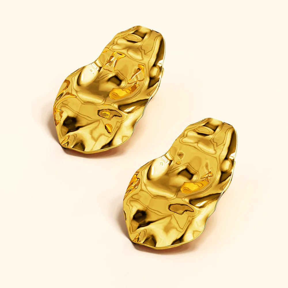 Bullion Gold Textured Stud Earrings in Gold